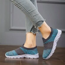 Plus Size Women's Sock Shoes Mesh Athletic Slip-On Running Shoes, Breathable Non-Slip Casual Sneakers - Blue - View 7