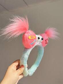 1入女性粉色個性化大眼睛雙馬尾有趣頭帶,時尚頭髮配件,可用於洗臉、造型和生日或節日禮物