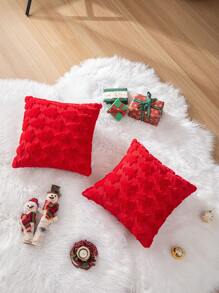1pc Christmas Tree Embroidery Red Pillow Cover