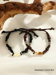 1 對復古風格皮革牙齒吊墜男士手鍊套裝,男友禮物