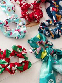 6 件圣诞丝带蝴蝶结发饰套装，包括头巾、彩带、发带、宽发带和马尾辫夹