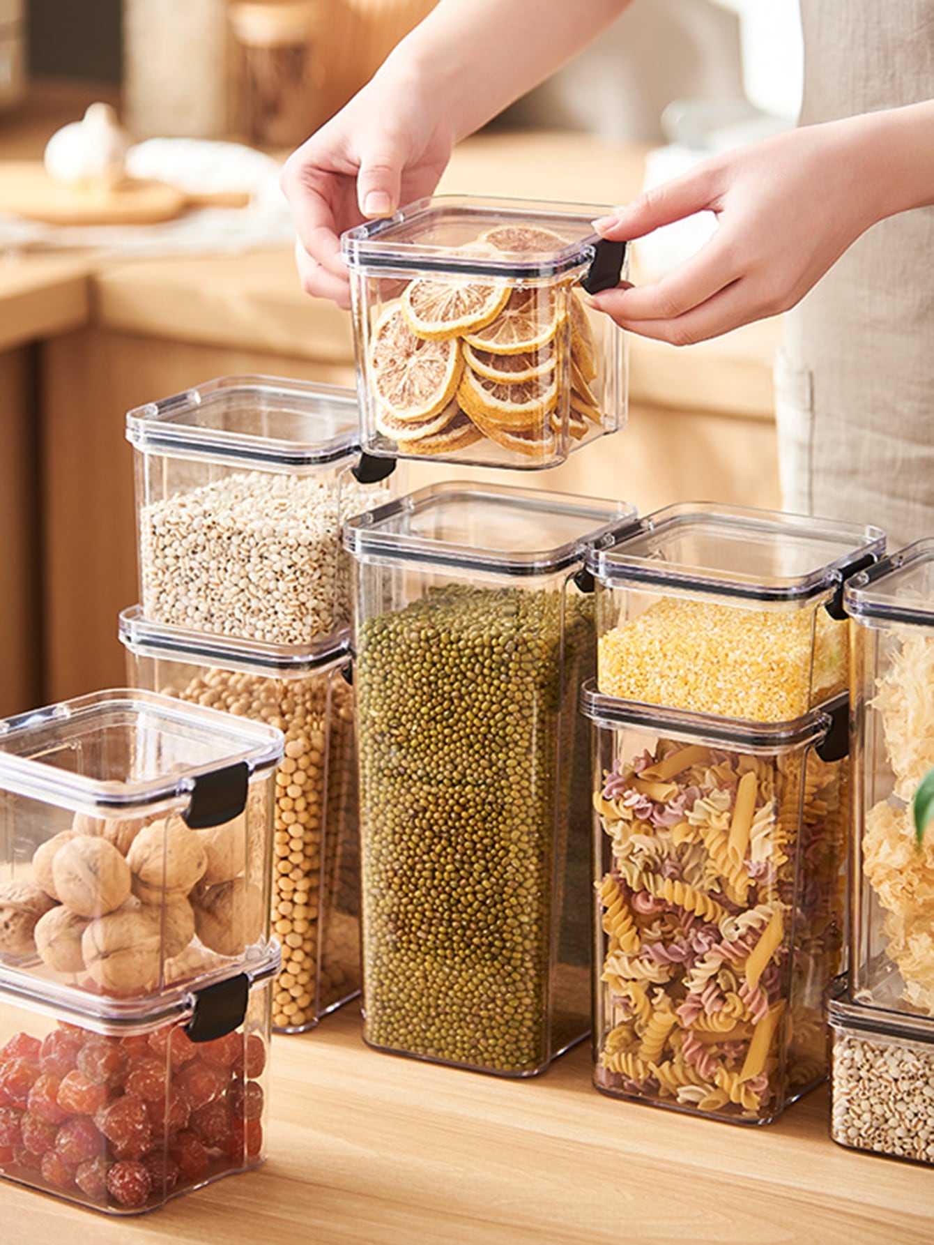 Lot De 2 Distributeurs De Céréales Pamtns | Plastique | Gradués | 15.5x15cm | Pour Riz, Grains, Aliments Secs