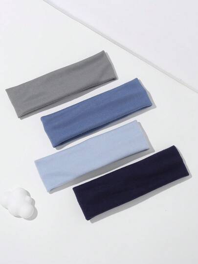 4条装简约宽版纯色运动休闲发带，健身发带头巾吸汗带，秋冬季女士度假发饰，优雅围巾女士头巾柔软头巾