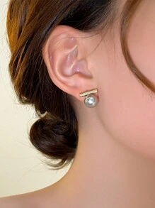 Xemes Yearn 1對新款法式極簡灰色仿珍珠吊墜耳環2023時尚珠寶女孩,派對和日常穿著 - 灰色 - 查看 2