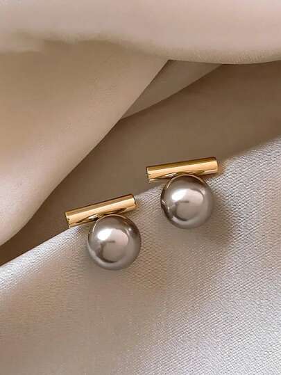 Xemes Yearn 1對新款法式極簡灰色仿珍珠吊墜耳環2023時尚珠寶女孩,派對和日常穿著