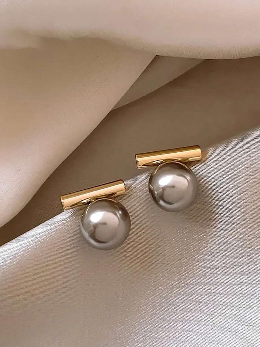 Xemes Yearn 1對新款法式極簡灰色仿珍珠吊墜耳環2023時尚珠寶女孩,派對和日常穿著 - 灰色 - 查看 1