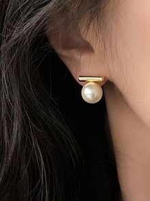 Xemes Yearn 1對新款法式極簡灰色仿珍珠吊墜耳環2023時尚珠寶女孩,派對和日常穿著 - 灰色 - 查看 6