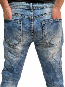 Vaqueros rotos de moda para hombre, pantalones elásticos informales de calle - Azul - Ver 5