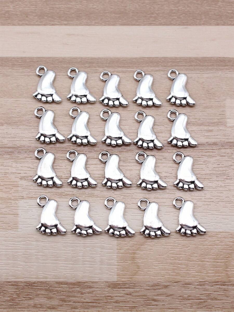 20pcs/Bag 14x10mm (0.55x0.39inch) Antique Silver Color Cute Baby Feet Charms Pendant For DIY Jewelry Making - Antique silver-20pcs - View 1