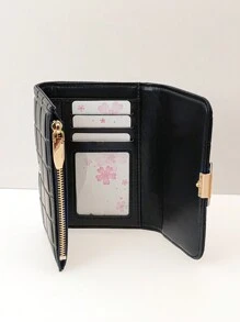 MINGYOU 短款派对绿色萤火虫优雅按扣女士长款拉链钱包，多功能大容量卡包，甜美可爱年轻时尚简约便携女士钱包 - 黑色 - 查看 8