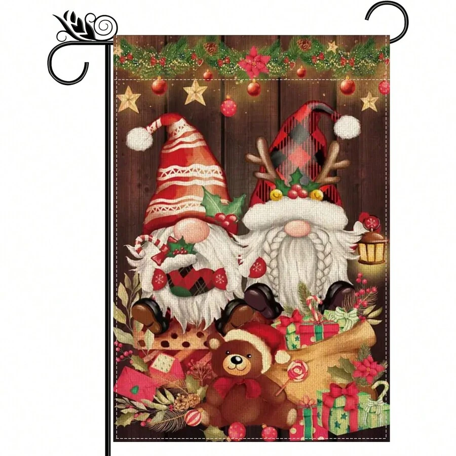 1入組聖誕主題雙面印刷花園旗幟,農舍庭院裝飾(不包括旗杆)