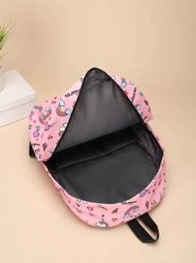 3pcs/set Fashionable Cartoon Girl Printed Nylon Backpack, Schoolbag With Large Capacity - Pink - View 2