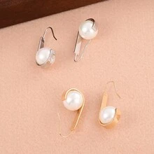 1 對鍍銅和珍珠耳環女士配件適合約會、派對、禮物