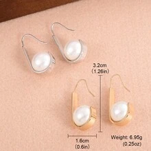 1 對鍍銅和珍珠耳環女士配件適合約會、派對、禮物