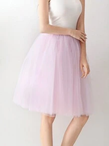 1 Pc Women Midi Length Tulle Tutu Skirt For Wedding Party Black Pink White Burgundy Green Fall Clothes For Women - Baby Pink - View 5