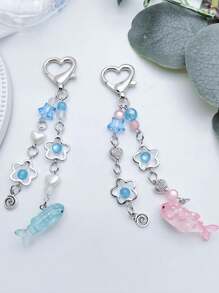 1入大海藍色鯨魚和海星設計鑰匙扣,長鍊款式,可愛溫和,適用於包包 - 鯨魚 - 查看 1