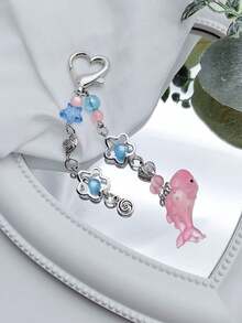 1入大海藍色鯨魚和海星設計鑰匙扣,長鍊款式,可愛溫和,適用於包包 - 鯨魚 - 查看 2