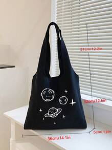 1 chiếc túi vải tote màu be in hình hành tinh dành cho phụ nữ, lý tưởng cho ngày tựu trường, quà tặng lý tưởng cho giáo viên, ý tưởng quà tặng cảm ơn, quà tặng tri ân, túi quà tặng có thêu chữ lồng, có thể tái sử dụng, túi giáo viên, quà tặng lý tưởng cho mẹ, phù dâu, cặp đi học, sức chứa lớn, nhẹ, di động, thích hợp cho nữ sinh viên đại học, hoàn hảo cho ngày tựu trường, đại học, trung học cơ sở, trung học phổ thông, công việc, kinh doanh, đi làm - màu đen - Xem 4