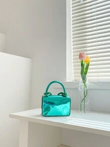 1pc Solid Color Acrylic Chain Detail Pu Mini Lipstick Bag For Women - Green - View 4