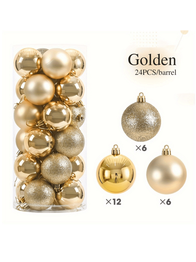 24Pcs/Pack Christmas Gold Ball Ornament 3cm/4cm/6cm ChristmasFor Xmas Christmas Tree Hanging Ball For Holiday Wedding Party Decorations,Christmas