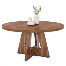 Tribesigns Round Dining Table For 4, 47 Inch Farmhouse Kitchen Table Small Dinner Table Wood Kitchen Dinning Table For Dining Room Kitchen,Living Room - 質樸棕色 - 查看 8