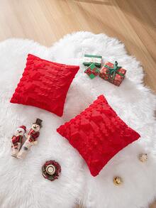 1 Pieza Funda De Almohada Roja Con Árbol De Navidad Bordado De Reno