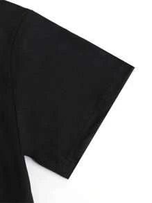 Letter And Bear Print T-Shirt - Black - View 5