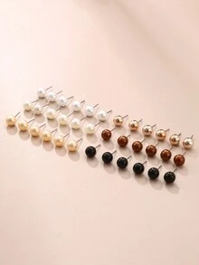 NAIZHU 18對/組時尚混色仿珍珠耳環，適用於女性 - 彩色 - 查看 3
