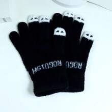 新款觸屏露指手套,保護手指,針織寫作手套,秋冬可愛卡通風格,適用於學生 - 卡其色 - 查看 4