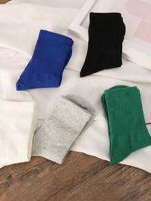 5 Pairs/set Solid Color Casual Sports Socks For Daily Wear Outdoors - Multicolor - View 2