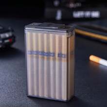 Sealed, Damp-proof, Creative & Personalized Plastic Cigarette Case With Sliding Cover, Transparent, Simple & Fashionable, 20 Sticks Capacity, Gift Box Pack For Cigarette Lovers - Black - View 10