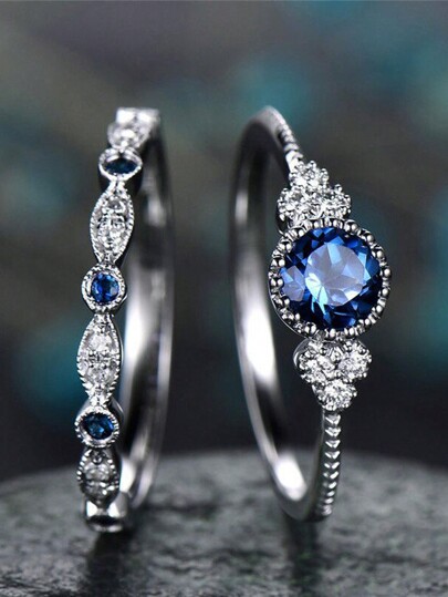 1pc Fashionable Bridal Ring With Zirconia + 2pcs/Set Micro-Inlayed Sapphire Women's Ring Set Royal