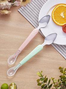 Baby's Stainless Steel Spoon With Sawtooth Edge And Green Crown Design For Eating Fruit Puree, Season Appropriate