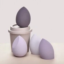 4入組柔軟雜色化妝海綿蛋,附1個儲物容器（咖啡杯狀/過濾水和空氣乾燥桶） - 紫色 - 查看 3