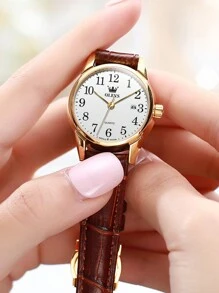 OLEVS. OLEVS Women's Business Dress Watches For Ladies Female Brown Leather Strap Small Face Dress Analog Quartz Wrist Watch With Calendar Day Date Waterproof Luminous Gift Classic Casual Retro Band - trắng - Xem 6