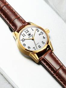 OLEVS. OLEVS Women's Business Dress Watches For Ladies Female Brown Leather Strap Small Face Dress Analog Quartz Wrist Watch With Calendar Day Date Waterproof Luminous Gift Classic Casual Retro Band - trắng - Xem 3