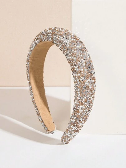 1pc Fashionable & Glamorous Beaded Hairband With Light Coffee Color Royal Gold Head Piece,Hairband,Hair Hoop Headbands Hair Accessories Head Accessories