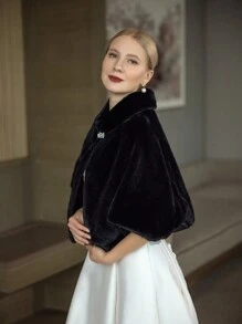 1pc Black Baroque Style Sparkling Bridal Shawl With Rhinestone Buckle For Party Or Event Warm Plush Shawl Fall Clothes For Women