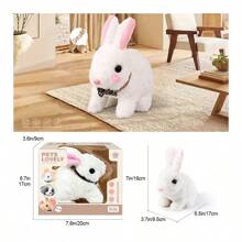 套兒童電子互動毛絨動物毛絨玩具行走吠叫搖尾巴兔子，模仿逼真的聲音和動作，男孩和女孩的陪伴成長玩具，聖誕節和生日禮物 - 白色 - 查看 3