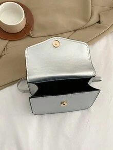 Bolso De Mano Minimalista De Mujer De Color Sólido - Plateado - Ver 6