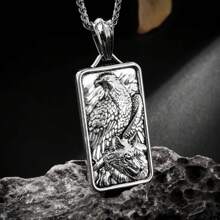 1 件复古时尚鹰盾牌吊坠项链母子狼头盾牌项链朋克嘻哈珠宝男士礼物 - 復古銀色 - 查看 8