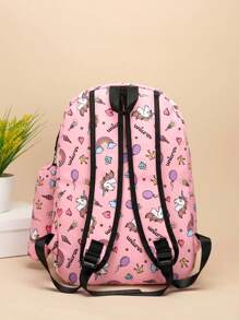 3pcs/set Fashionable Cartoon Girl Printed Nylon Backpack, Schoolbag With Large Capacity - Pink - View 5