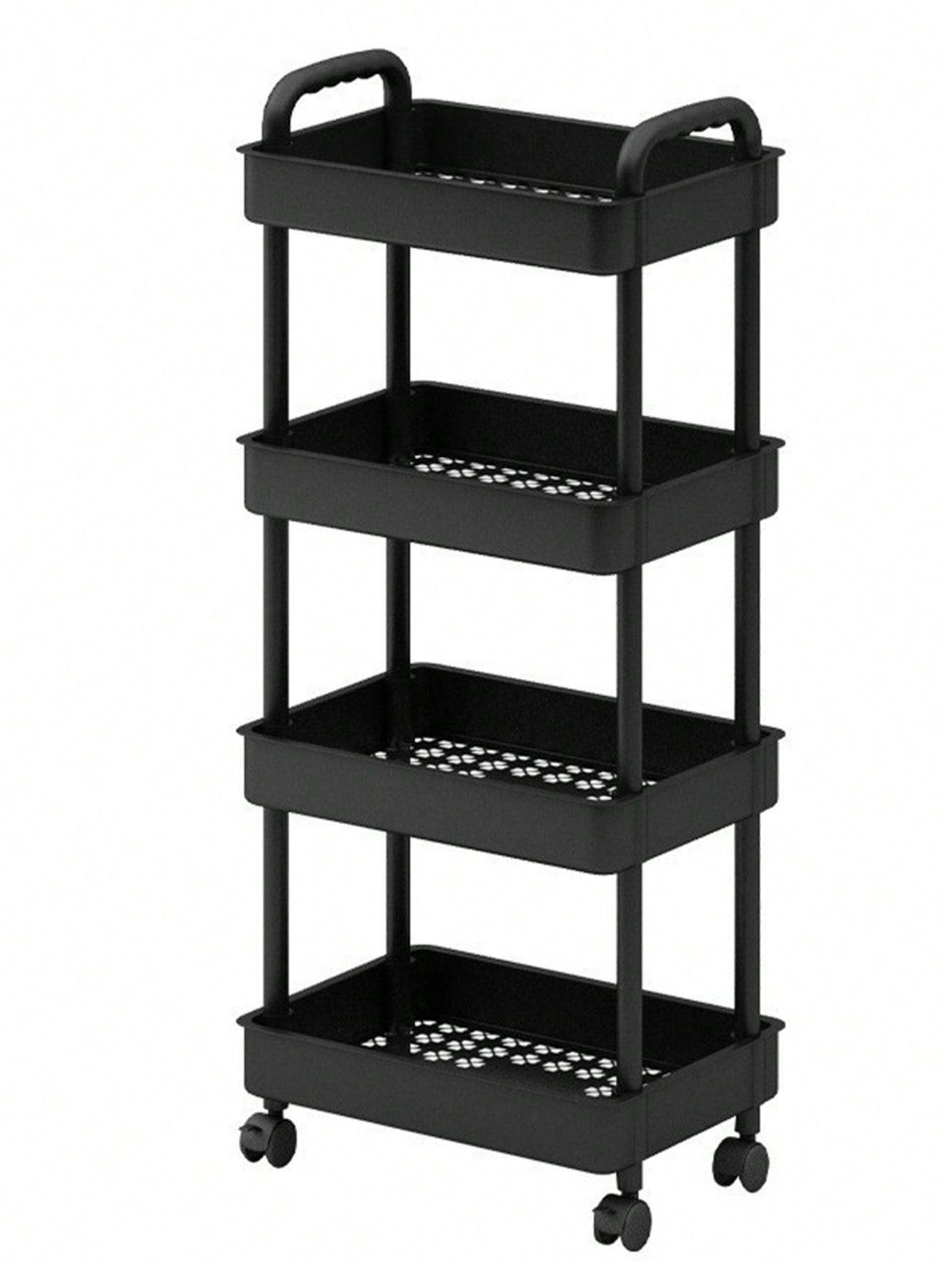 1pc Black Snack Cart With Multilayer & Movable Design, 4 Tiers, For