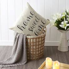 A Cushion Cover With Home Slogan Pattern, Modern And Simple Imitation Linen With Hidden Zipper And Single-sided Printing, Without Pillow Core, Suitable For Living Room And Bedroom Decoration - White - View 8