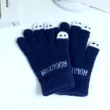 新款觸屏露指手套,保護手指,針織寫作手套,秋冬可愛卡通風格,適用於學生 - 卡其色 - 查看 10