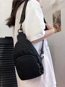 Canvas Mini Sports Chest Bag/phone Pouch - Black - View 1