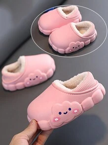 1雙厚實溫暖的卡通雲圖案防水防滑室內拖鞋適用於男女寶寶,適用於秋冬季節