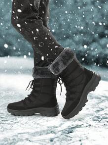 男士冬季雪地靴保暖内衬加厚防水保暖鞋，大码 - 深灰色 - 查看 5