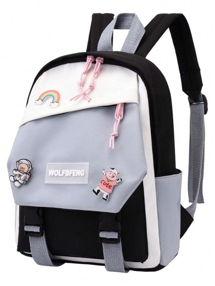 YUQING.FC Mochila grande mochila escolar multifuncional a la moda para estudiantes de primaria y secundaria, mochila de nailon - Negro - Ver 1