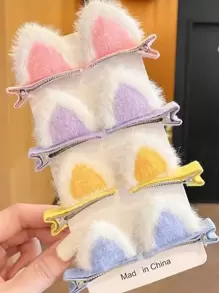8 piezas Lindos y versátiles clips para el cabello con orejas de gato de colores múltiples - Multicolor - Ver 1